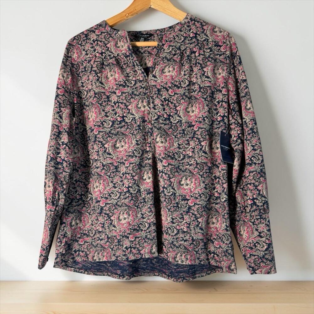 NWT Lucky Brand Women's Paisley Button Long Sleeve Top Size M Western V-Neck